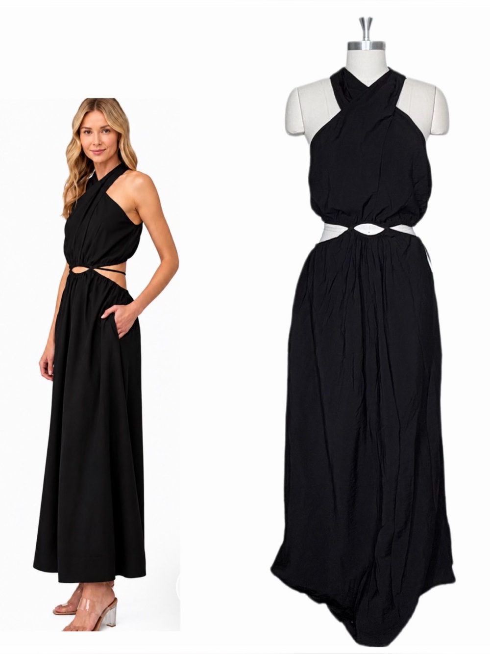 YFB Arlette Dress Black Sleeveless Cut-Out Maxi Dress Size Large NWT